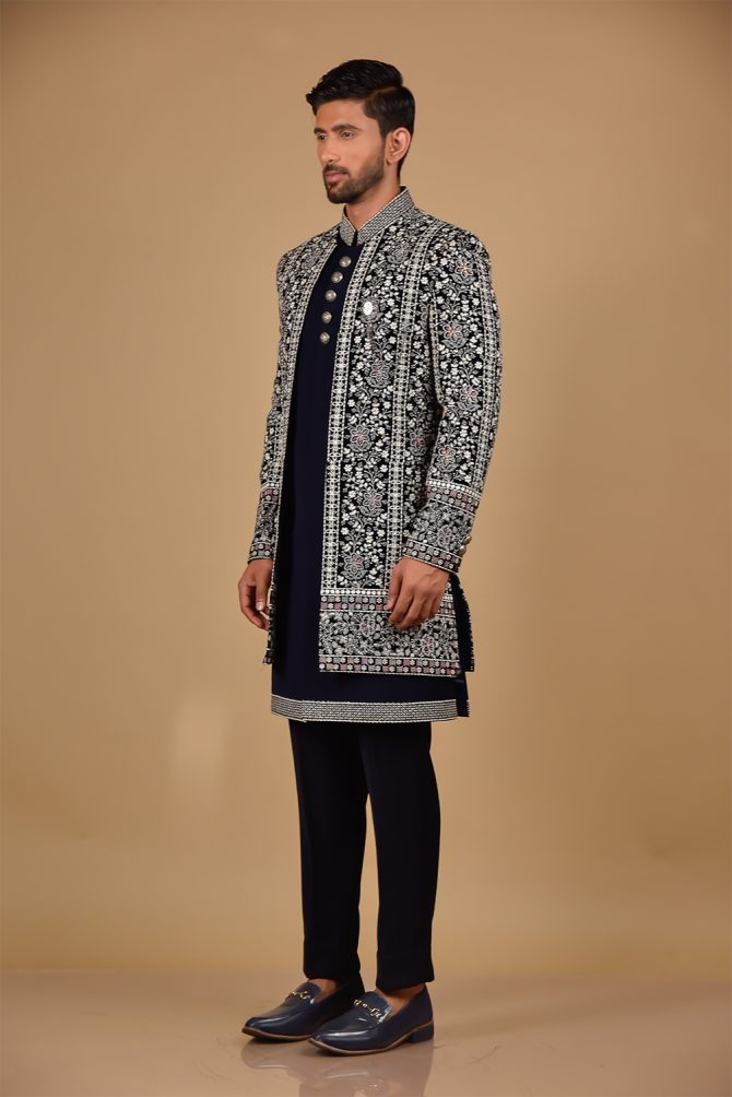 Royal Blue & Black-White Thread Work Outfits