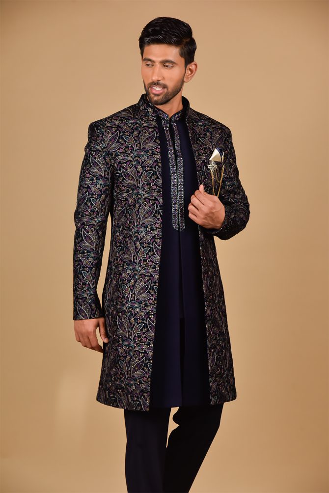 Royal Blue & Golden Sequin Thread Embroidered Outfits