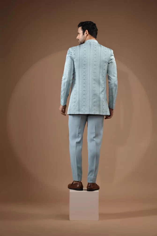 White & Grey Thread Work Jodhpuri Suits