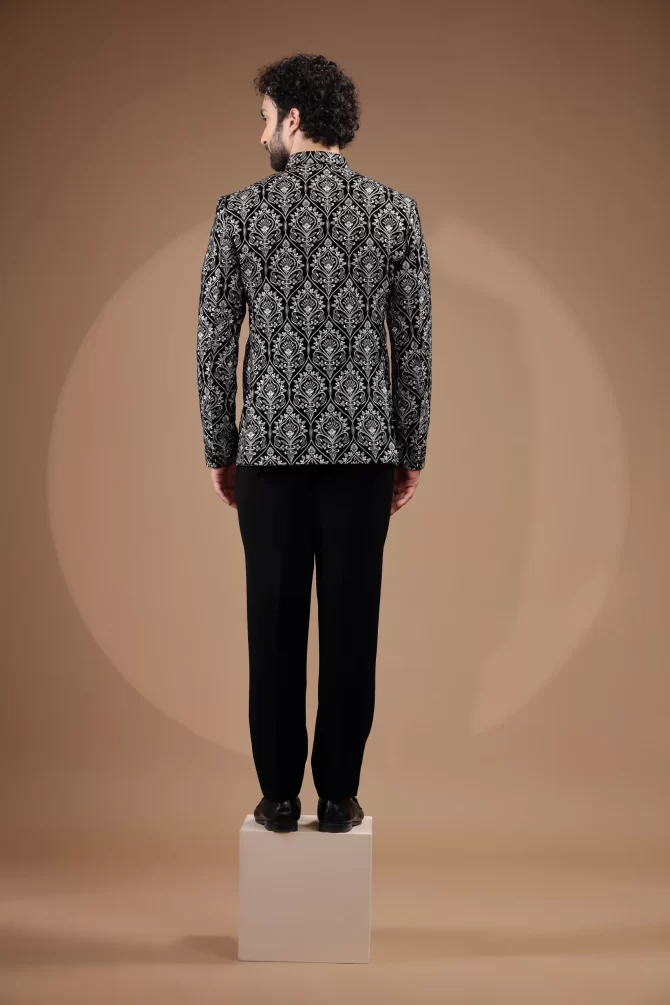 Black & White Rich Embroidered Thread Work Jodhpuri Suit