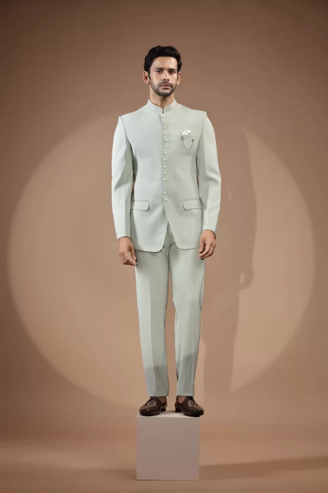 Light Grey Simple Jodhpuri Suit