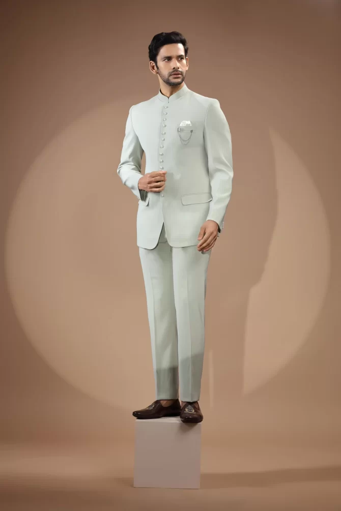 Light Grey Simple Jodhpuri Suit