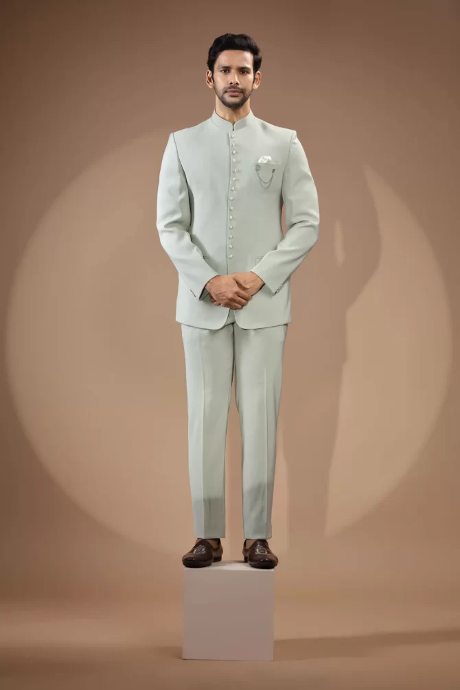 Light Grey Simple Jodhpuri Suit