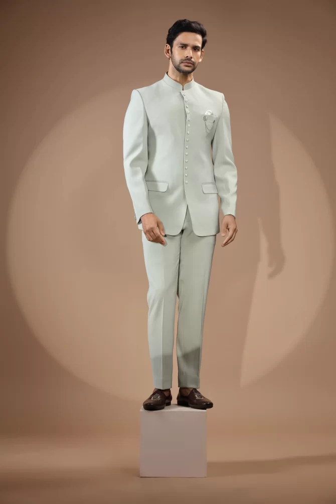 Light Grey Simple Jodhpuri Suit