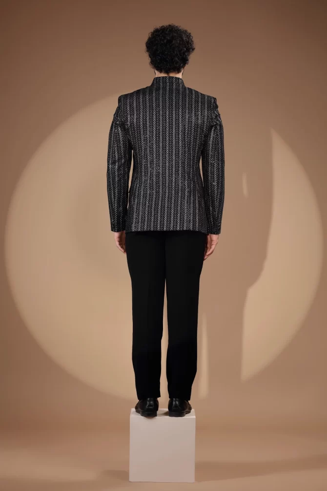 Black and White Thread Work Jodhpuri Suit