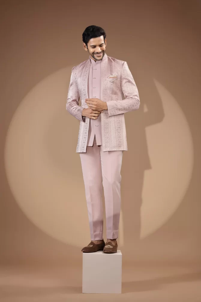Light Pink Rich Embroidered Thread Work Outfit