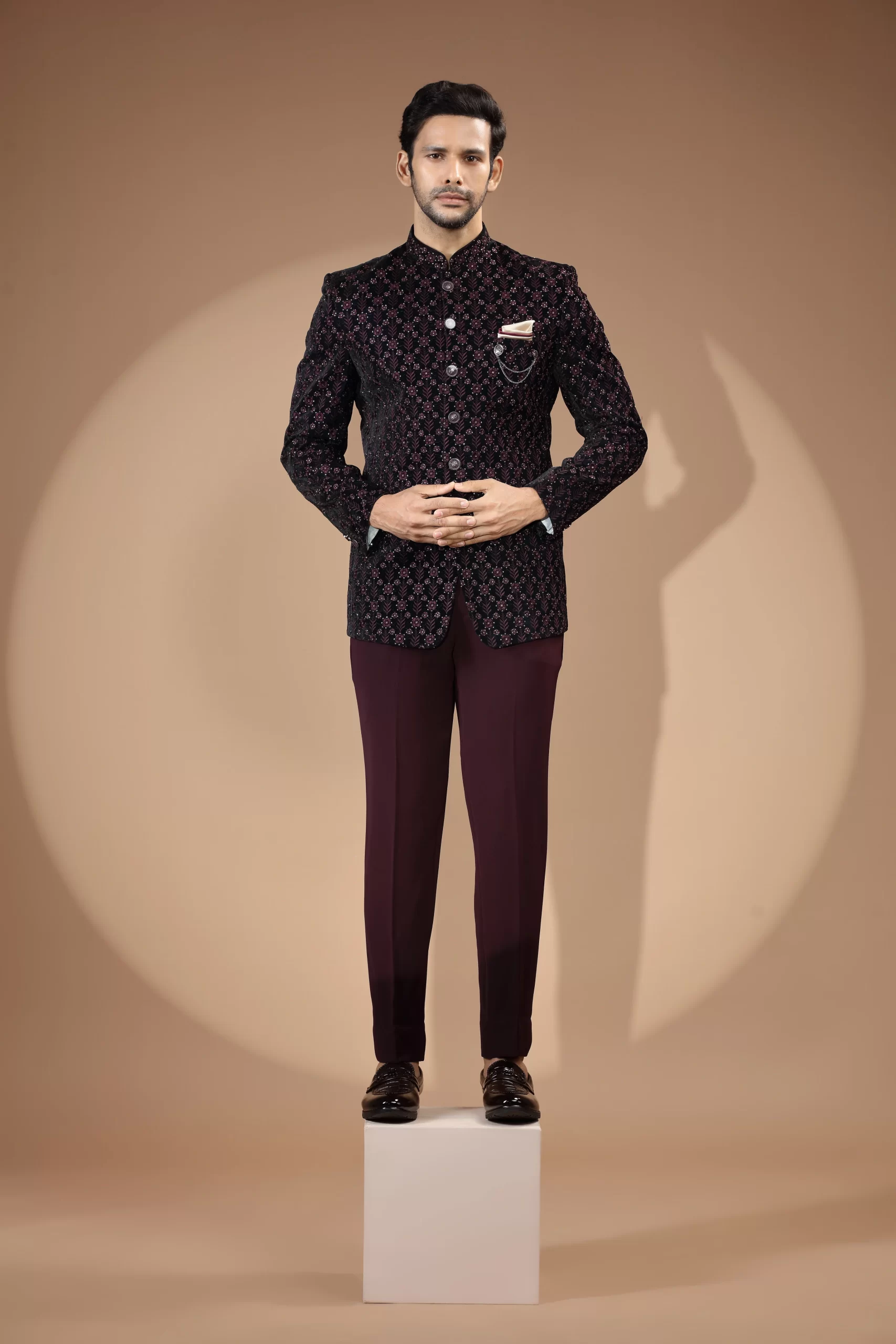 Black & Maroon Rich Embroidered Thread Work Jodhpuri Suit