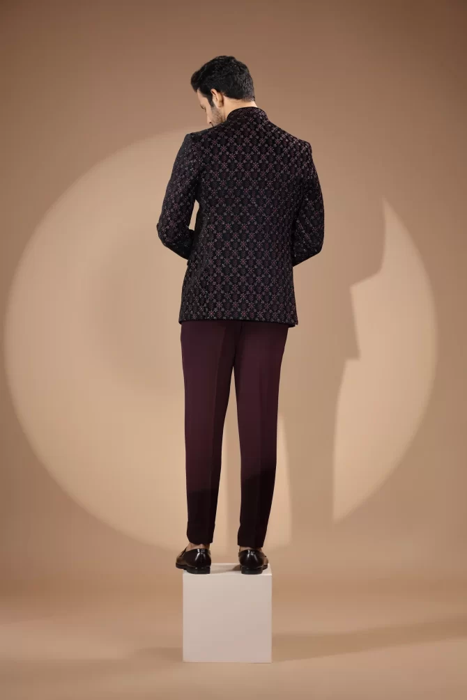 Black & Maroon Rich Embroidered Thread Work Jodhpuri Suit