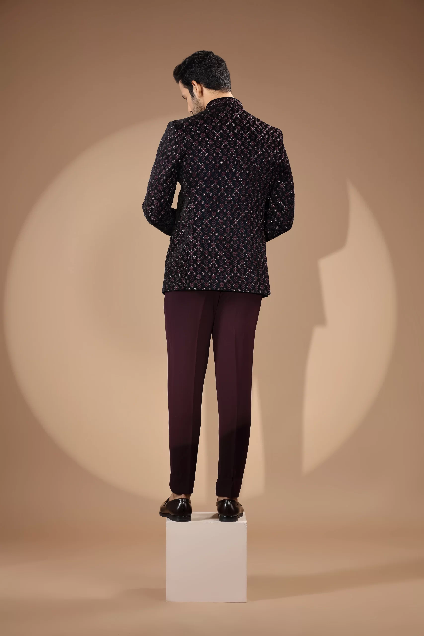 Black & Maroon Rich Embroidered Thread Work Jodhpuri Suit