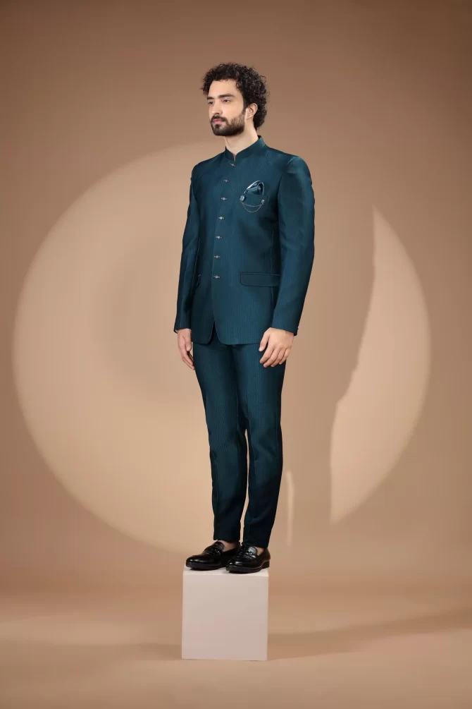 Royal Blue Floral Thread Work Jodhpuri Suit