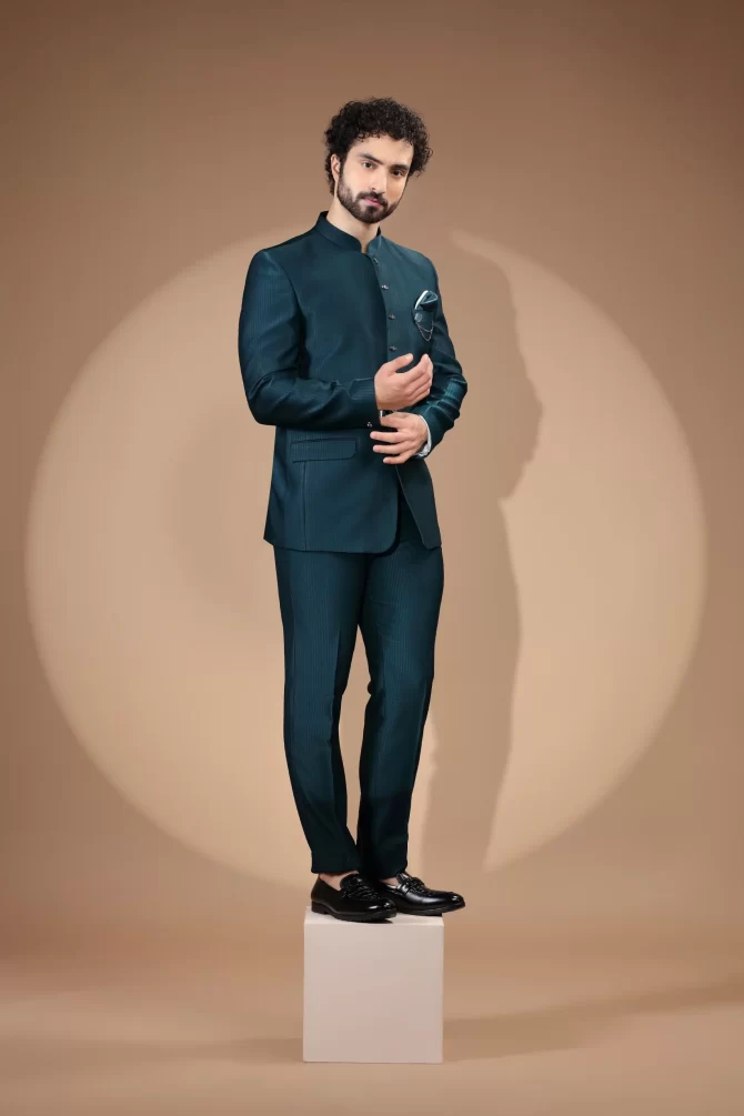Royal Blue Floral Thread Work Jodhpuri Suit