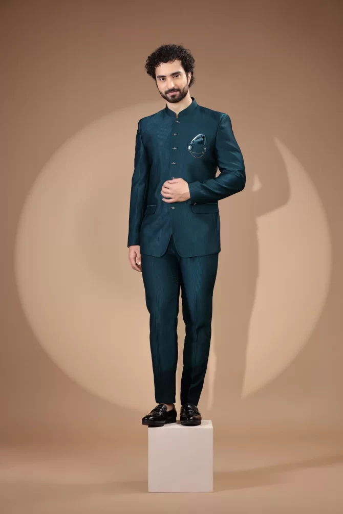 Royal Blue Floral Thread Work Jodhpuri Suit