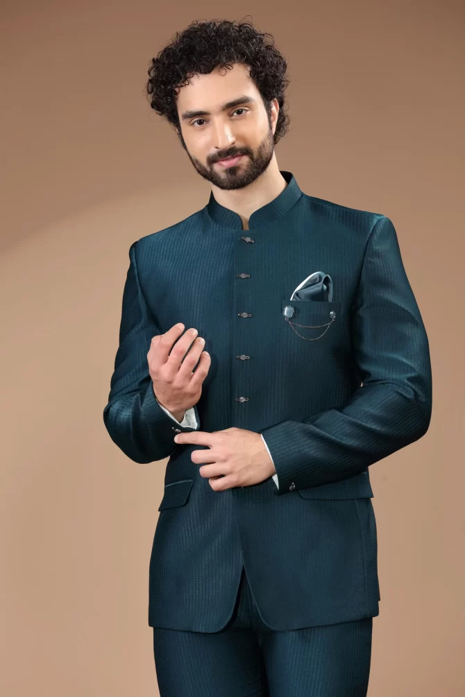 Royal Blue Floral Thread Work Jodhpuri Suit