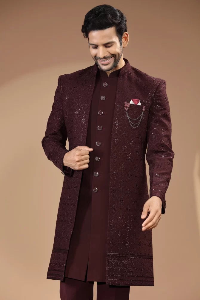 Maroon Sequin Embroidered Velvet Indo-Western