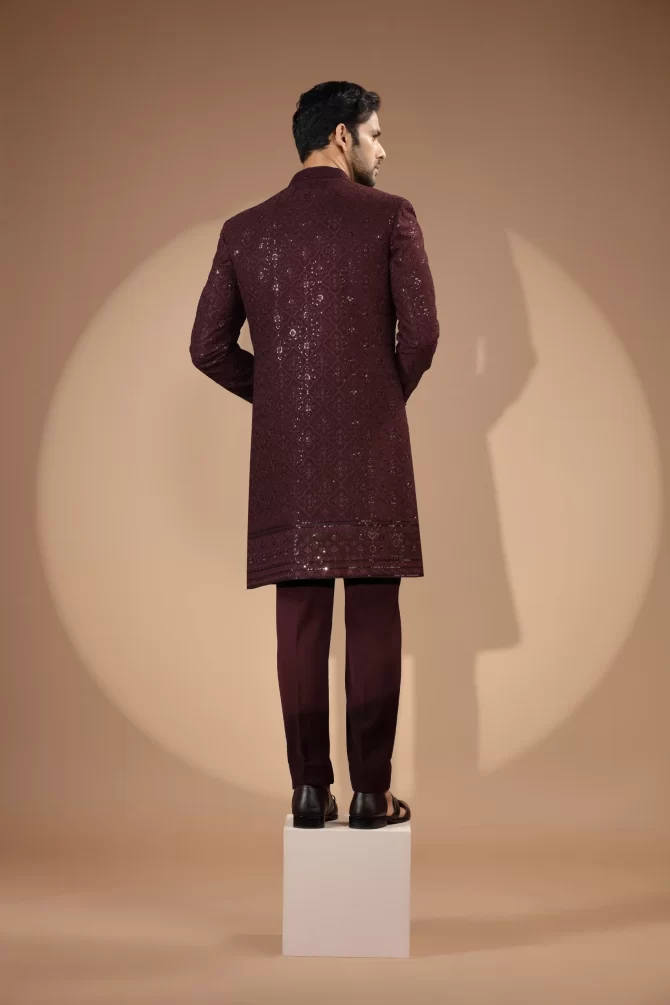 Maroon Sequin Embroidered Velvet Indo-Western