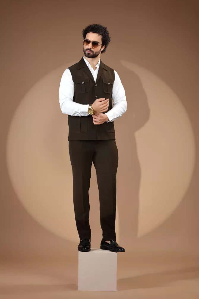 Dark Brown Velvet Waist-Coat With Shirt