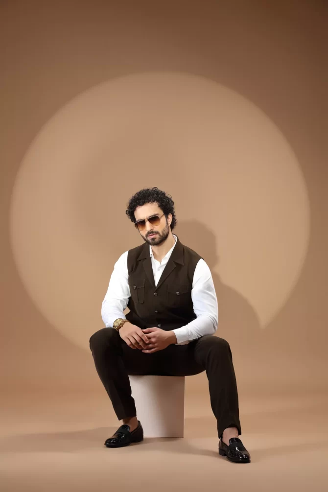Dark Brown Velvet Waist-Coat With Shirt