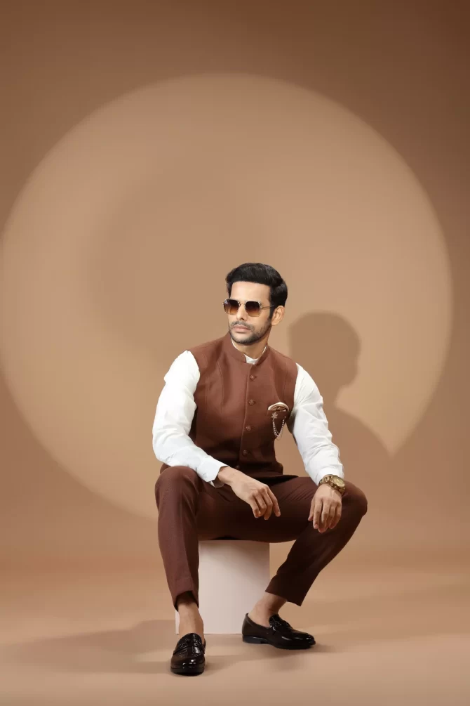Brown Velvet Waist-Coat With Shirt