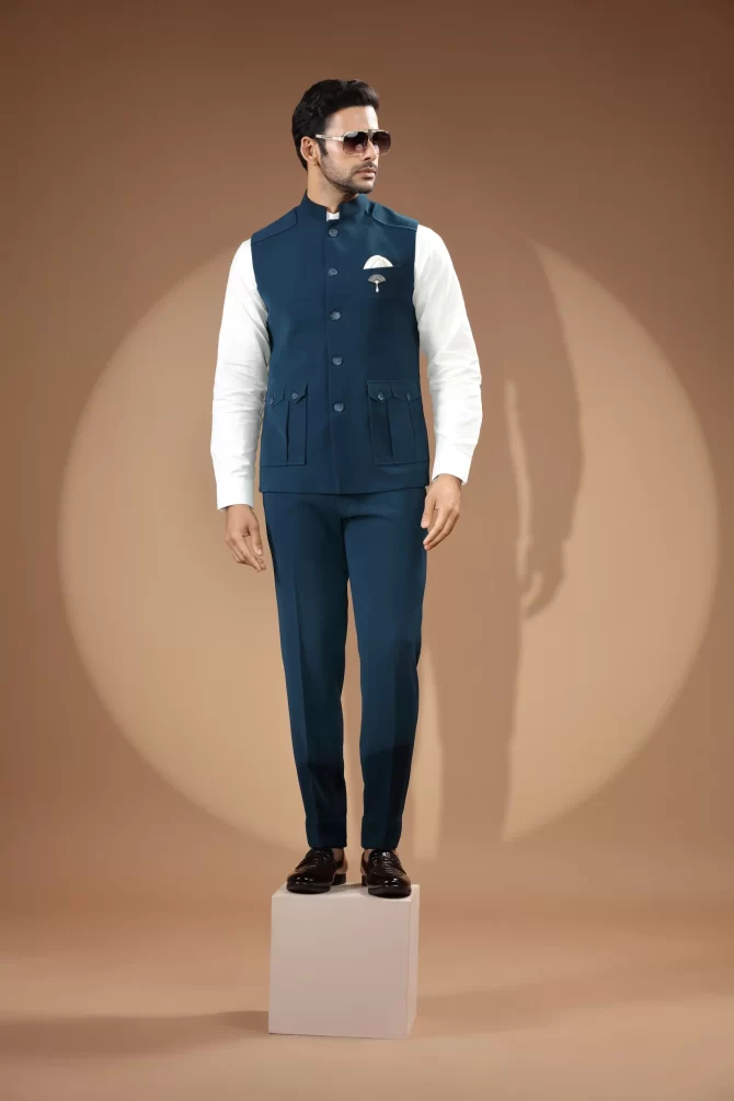 Royal Blue Velvet Waist-Coat With Shirt