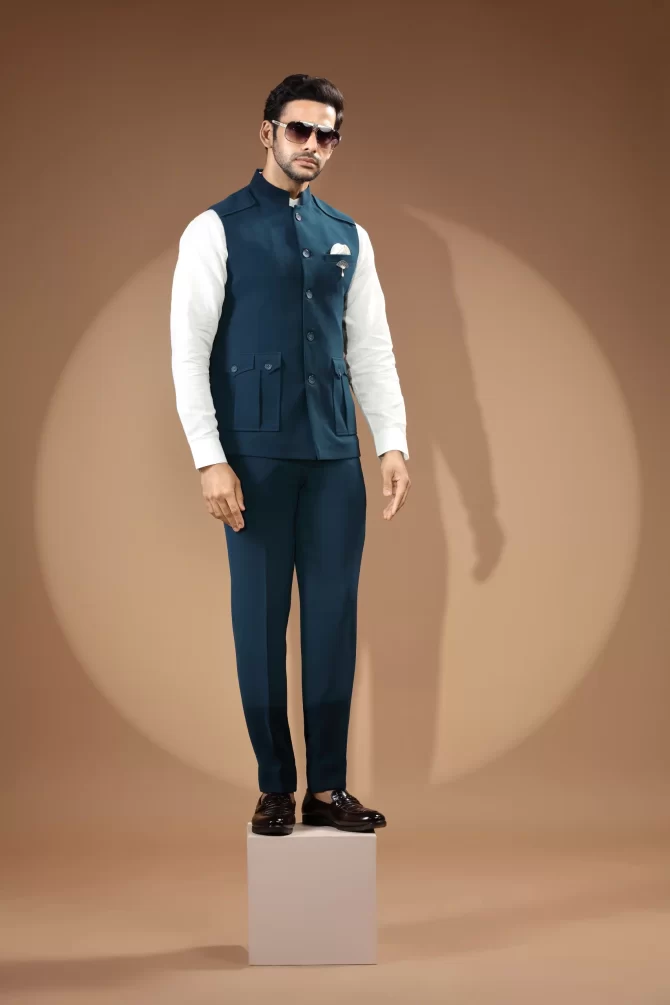 Royal Blue Velvet Waist-Coat With Shirt