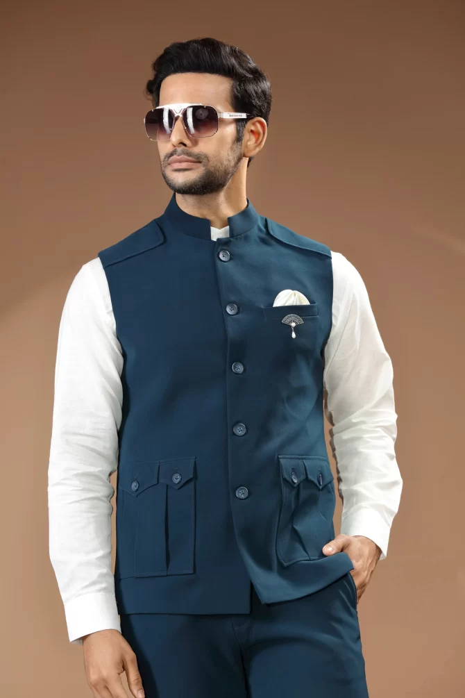 Royal Blue Velvet Waist-Coat With Shirt