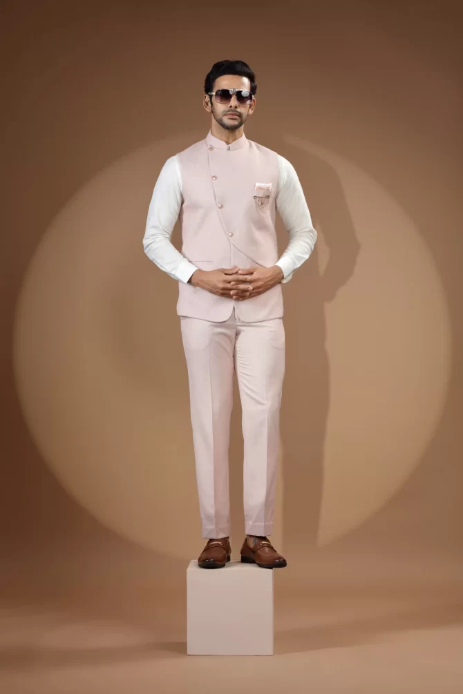Light Pink Velvet Waist-Coat With Shirt