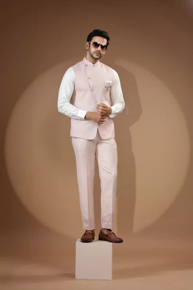 Light Pink Velvet Waist-Coat With Shirt