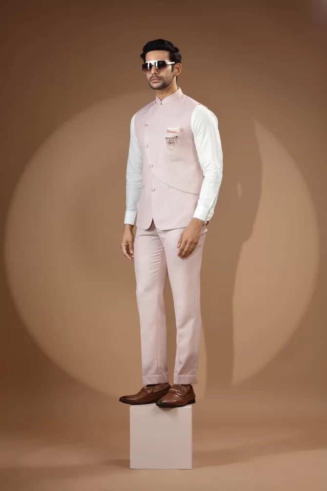 Light Pink Velvet Waist-Coat With Shirt