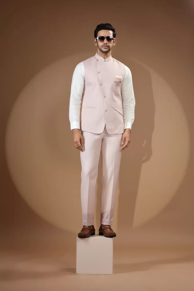 Light Pink Velvet Waist-Coat With Shirt