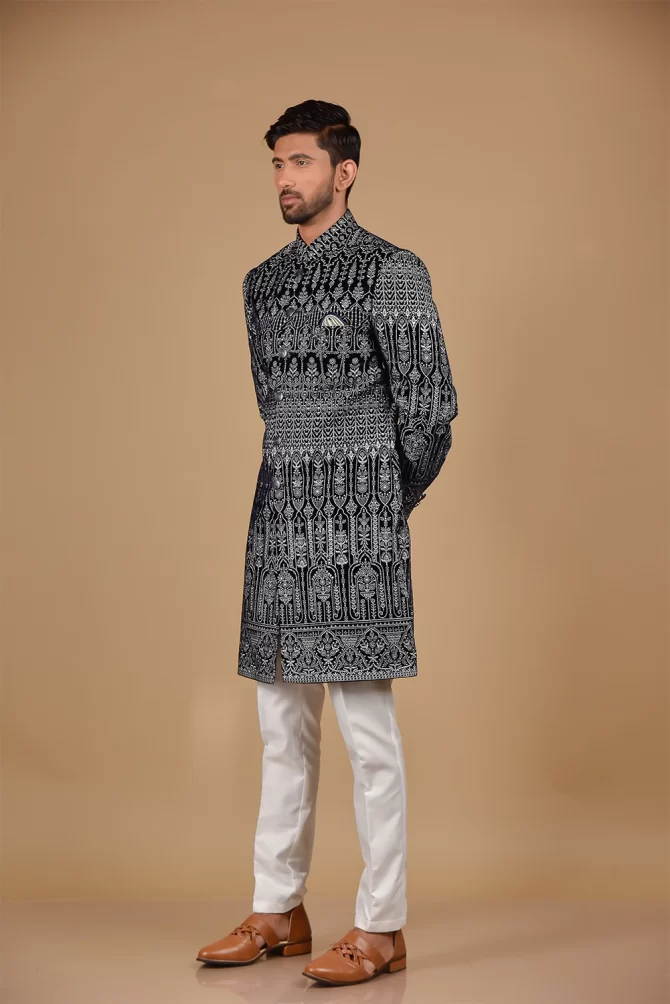 Black & White Thread Work Velvet Indo Western