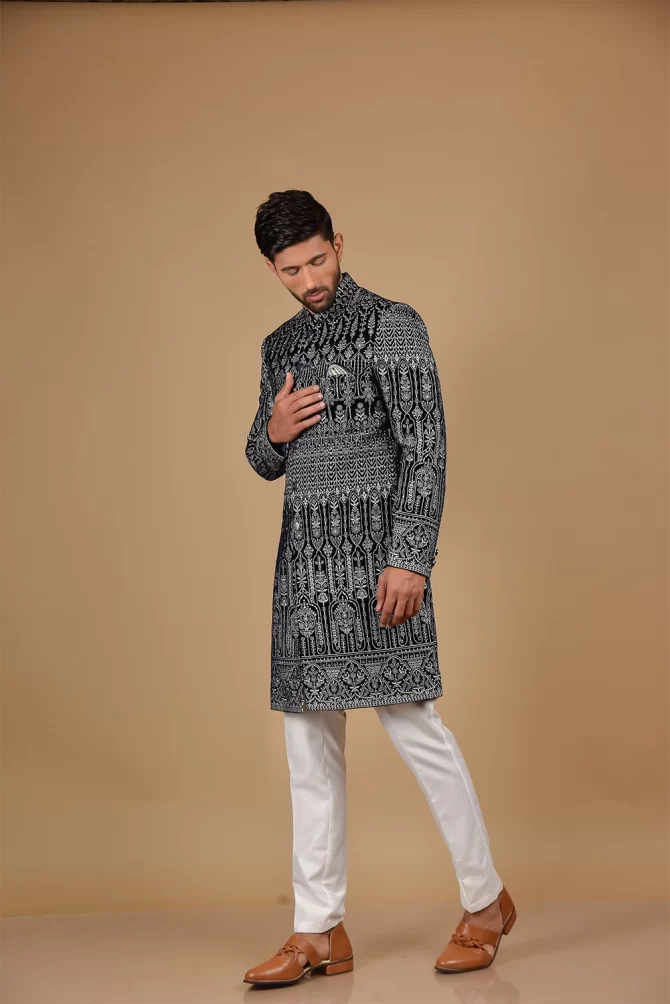 Black & White Thread Work Velvet Indo Western