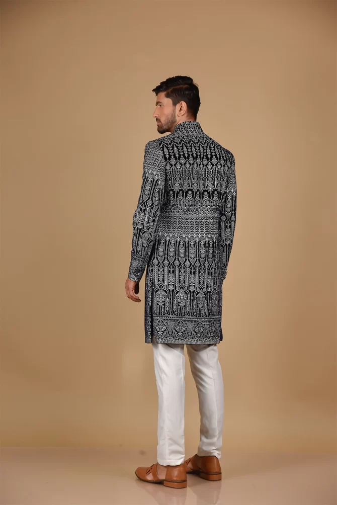Black & White Thread Work Velvet Indo Western