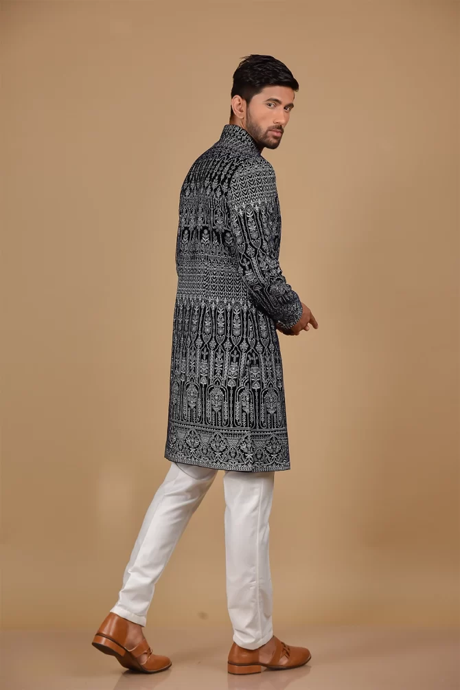 Black & White Thread Work Velvet Indo Western