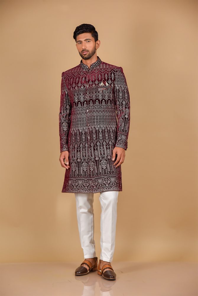 Maroon Silver Thread Work Indo-Western