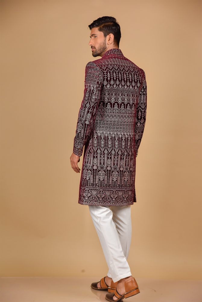 Maroon Silver Thread Work Indo-Western