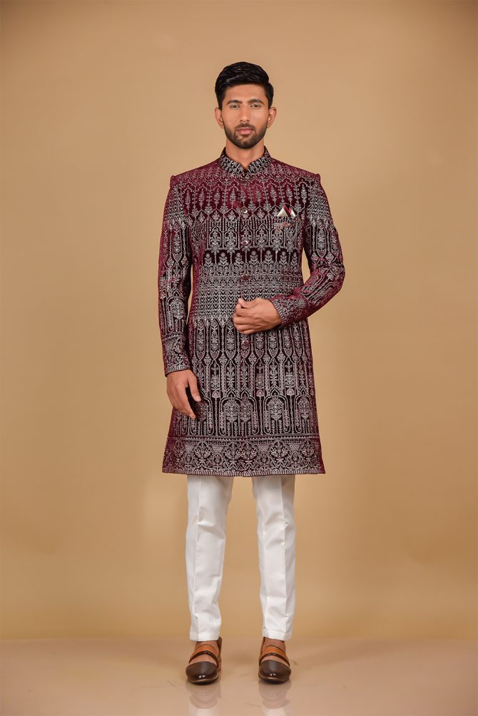 Maroon Silver Thread Work Indo-Western