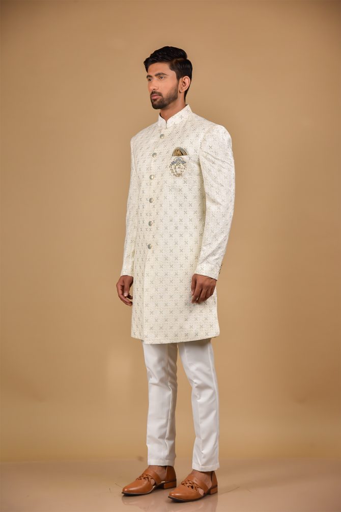 White Sequin Thread Work Indo-Western