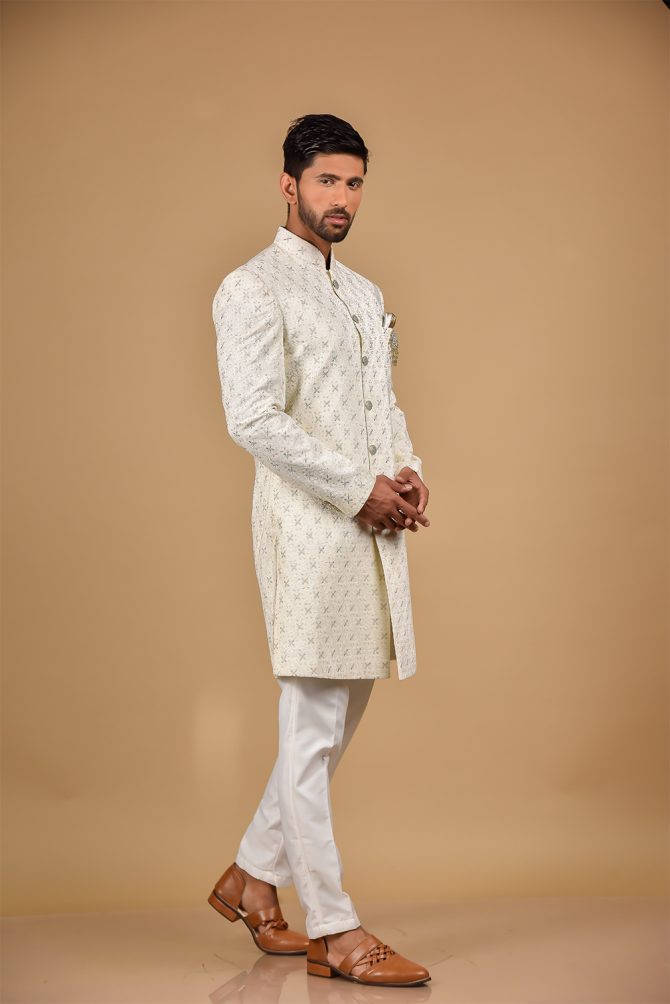 White Sequin Thread Work Indo-Western