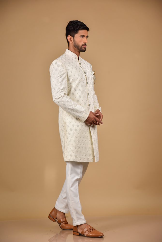 White Sequin Thread Work Indo-Western