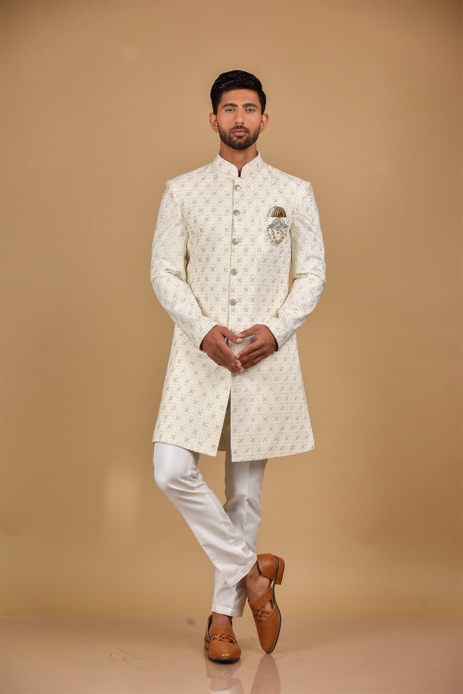 White Sequin Thread Work Indo-Western