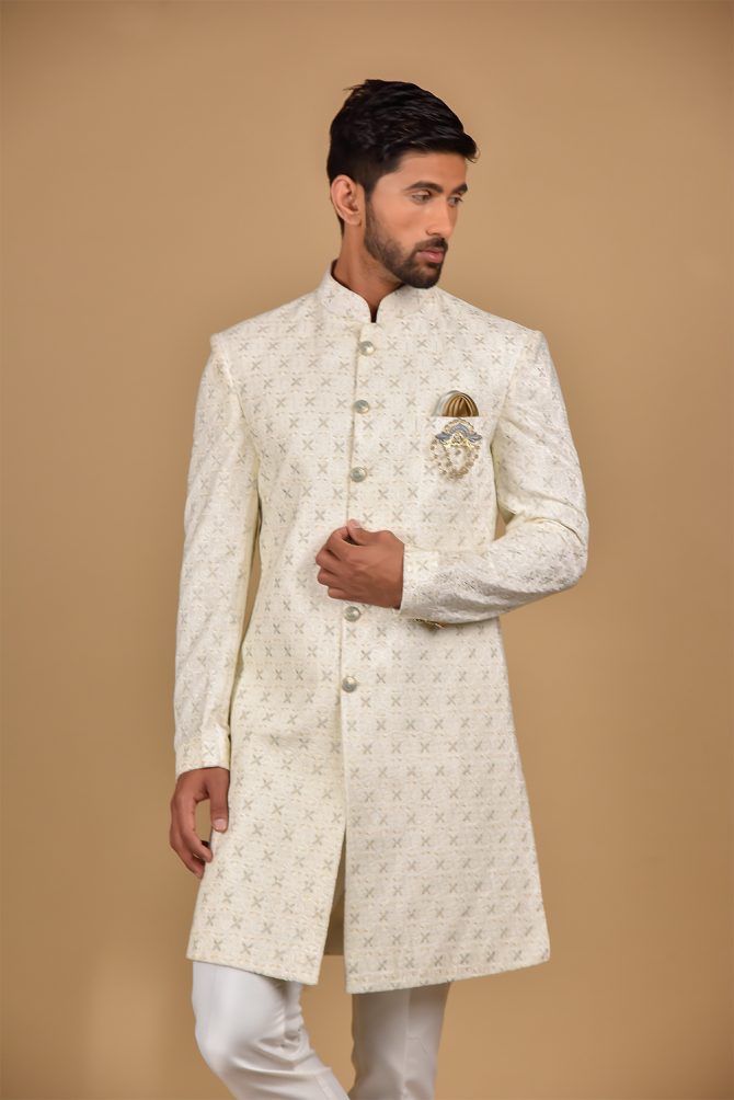 White Sequin Thread Work Indo-Western