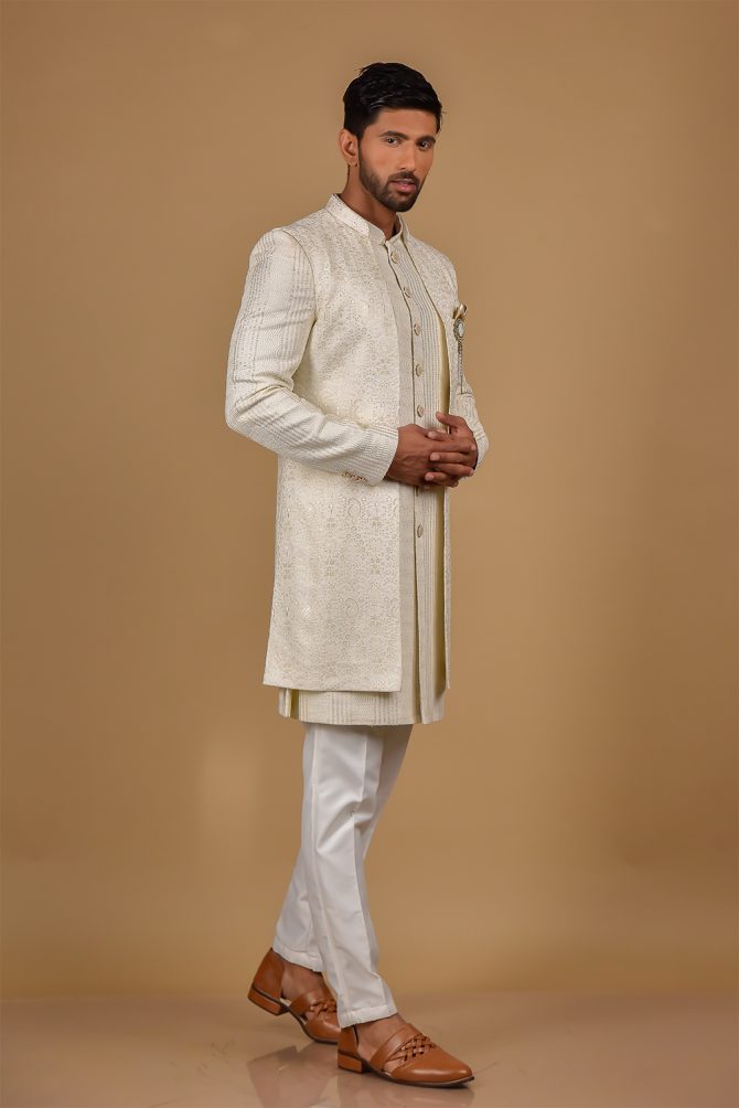 White Sequin Embroidery Velvet Indo-Western