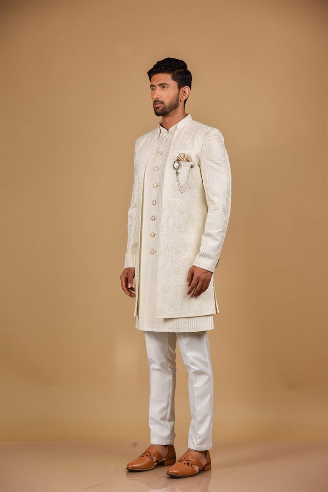 White Sequin Embroidery Velvet Indo-Western