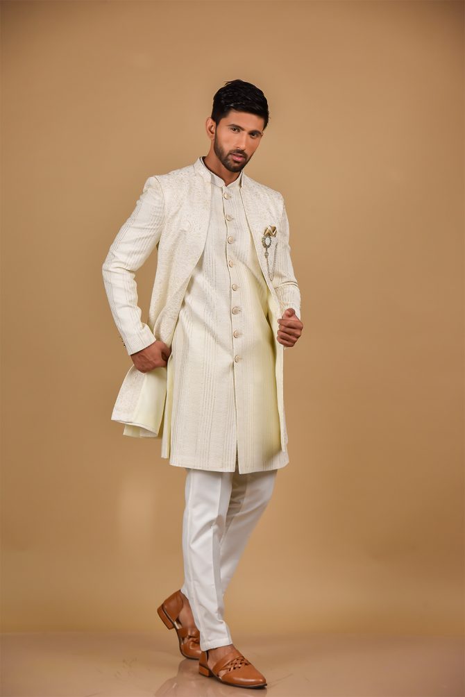 White Sequin Embroidery Velvet Indo-Western