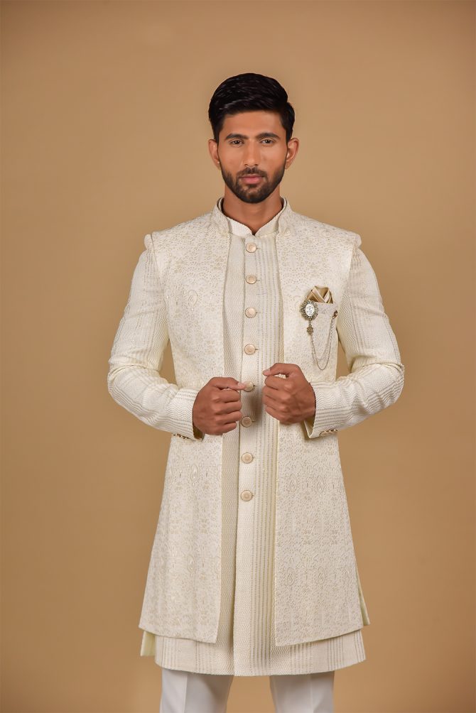 White Sequin Embroidery Velvet Indo-Western