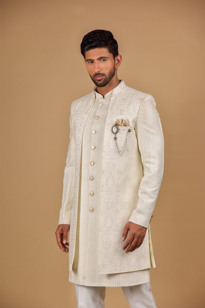 White Sequin Embroidery Velvet Indo-Western