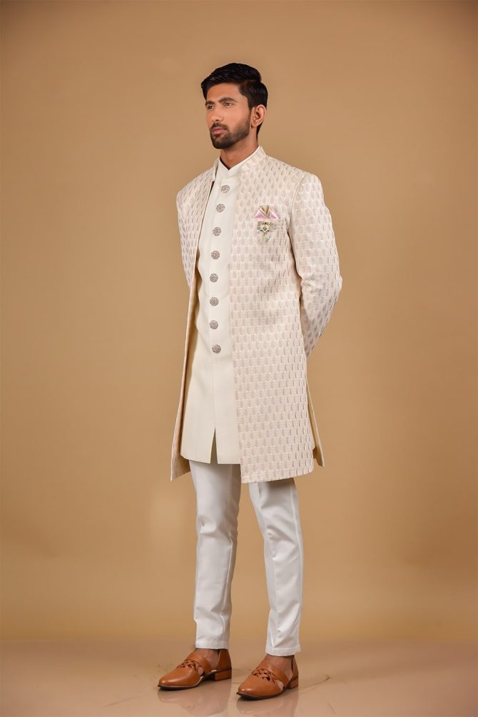Off White & Pink Thread Work Indo-Western