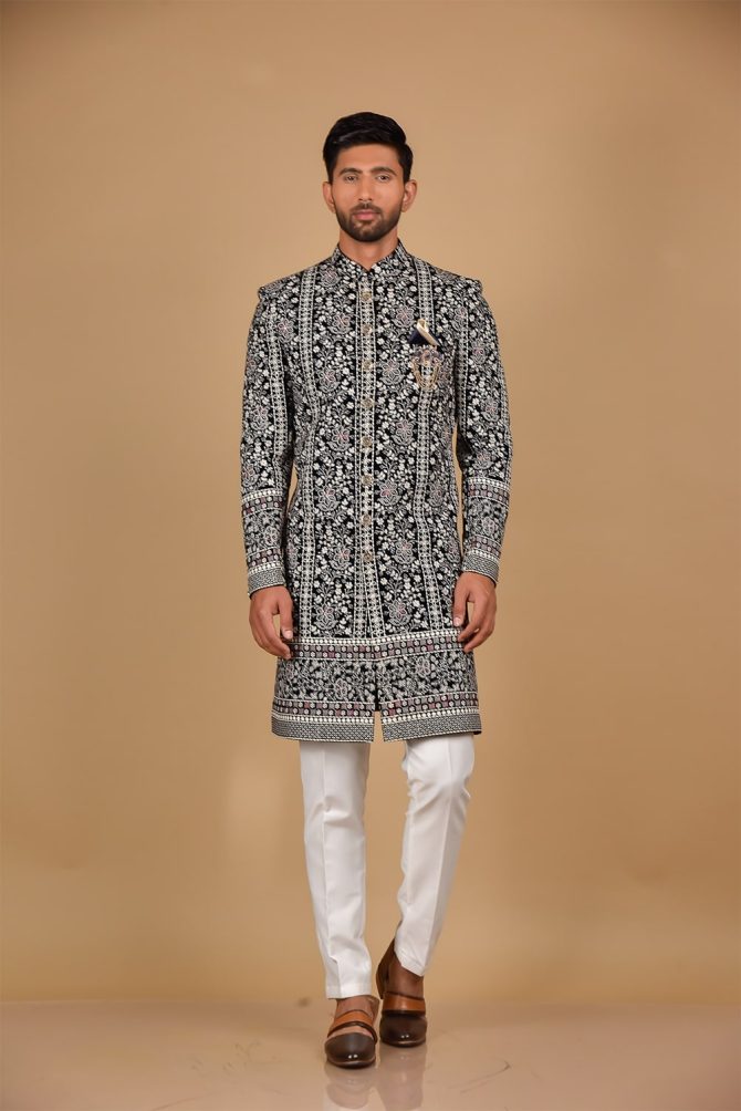 Black and White Thread Work Indo Western