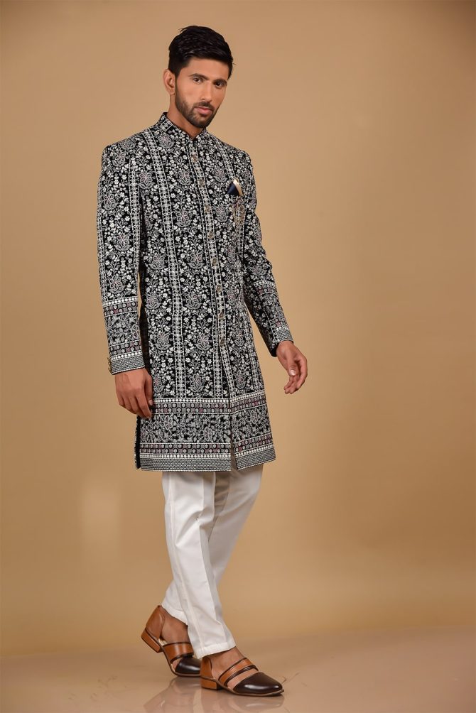 Black and White Thread Work Indo Western
