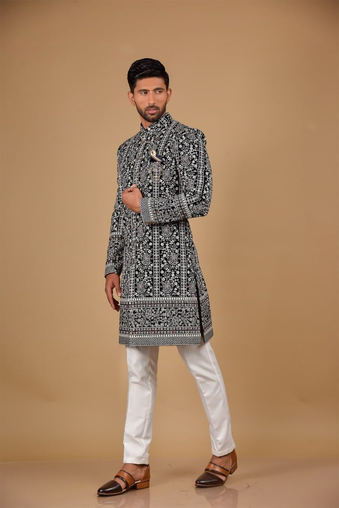 Black and White Thread Work Indo Western